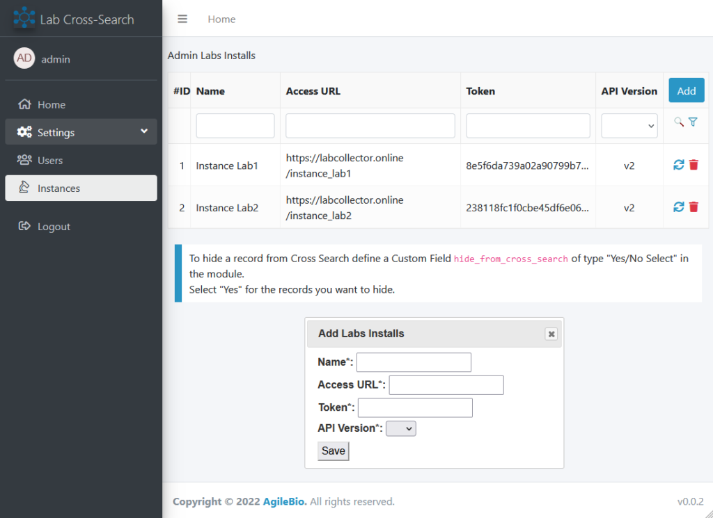 lab cross search instance